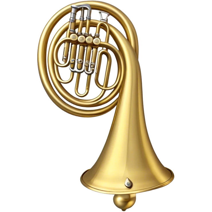 Create an elegant and refined emoji representing the Arnolds & Sons AHR-563-TERRA horn. The design should feature the intricate, shiny brass body of the horn with its signature wide bell and beautifully coiled tubing. The horn should be highly polished with subtle accents that reflect its craftsmanship. Use golden brass tones and light reflections to highlight the luxury and sophistication of the instrument. Add delicate musical notes to evoke its melodic sound. The background should be transparent. emoji