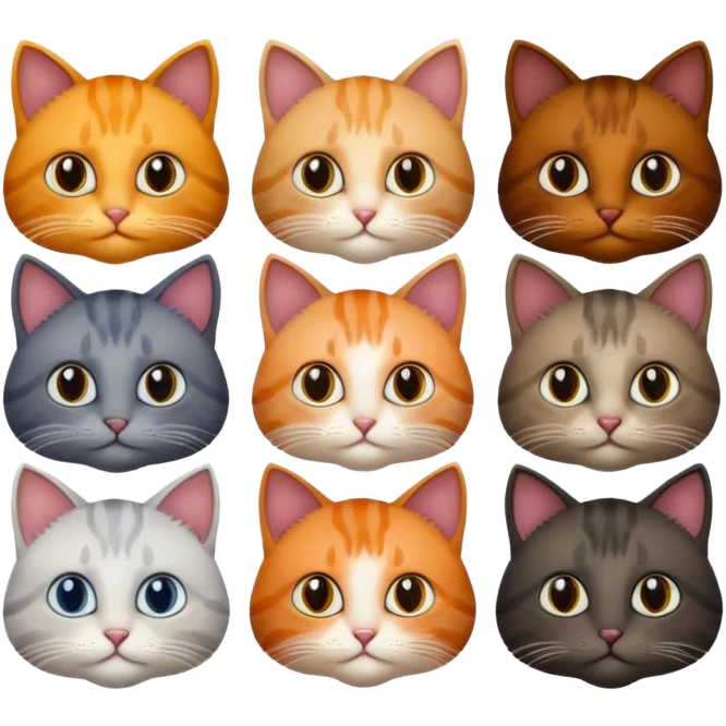 6 realistic looking cats with different natural coloured coats
 emoji