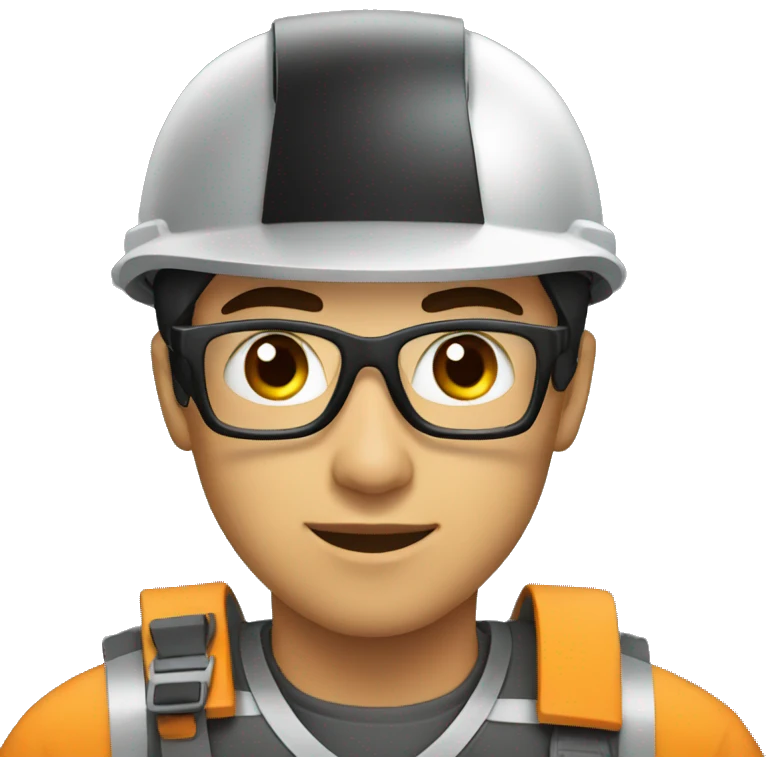 young man in engineering with black helmet emoji