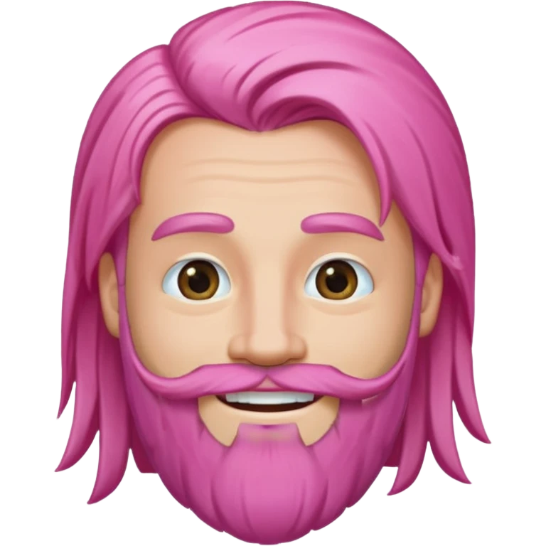 man with very long straight hair pink and beard no mustache emoji