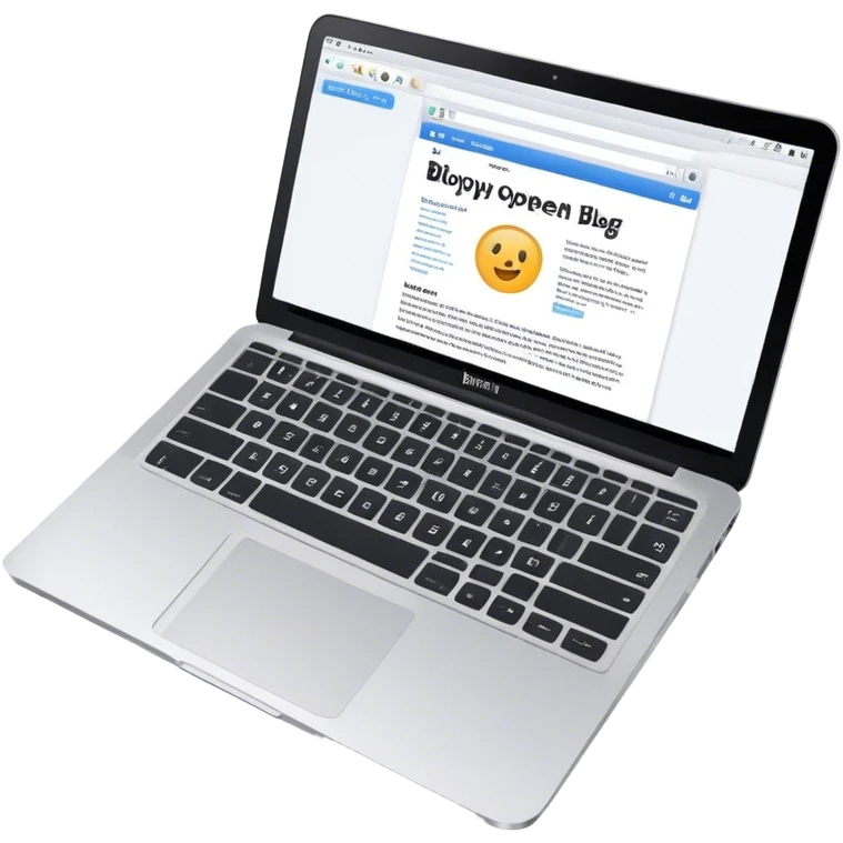 Create an emoji representing blogging as a form of content creation. The design should feature a laptop or desktop computer with an open blog page on the screen, showing visible text, photo or graphic. Do not include any emojis or smiley faces. Make the background transparent. emoji