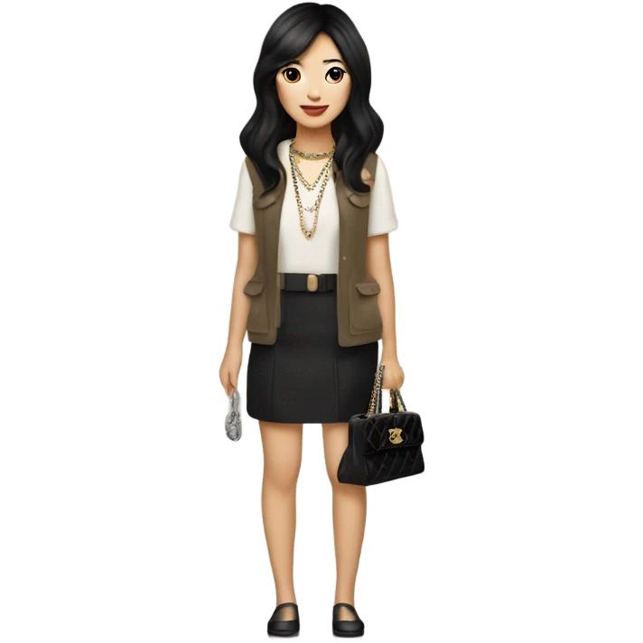 Realistic Dark hair Chanel Asian Girl with Birkin bag and Chanel necklace emoji