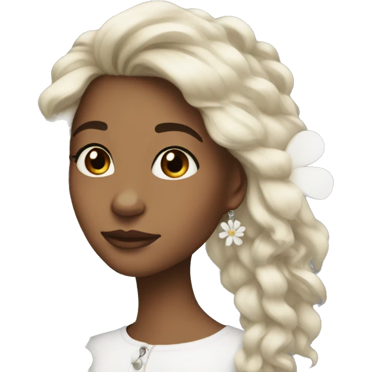 Medium Hair Girl with big white flower earrings emoji