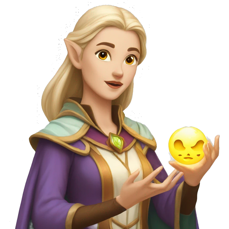 D&D Caucasian female noble wizard elf casting a spell  emoji