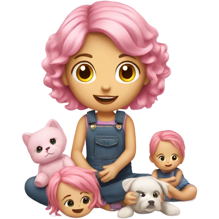 Pink haired girl playing with dolls  emoji