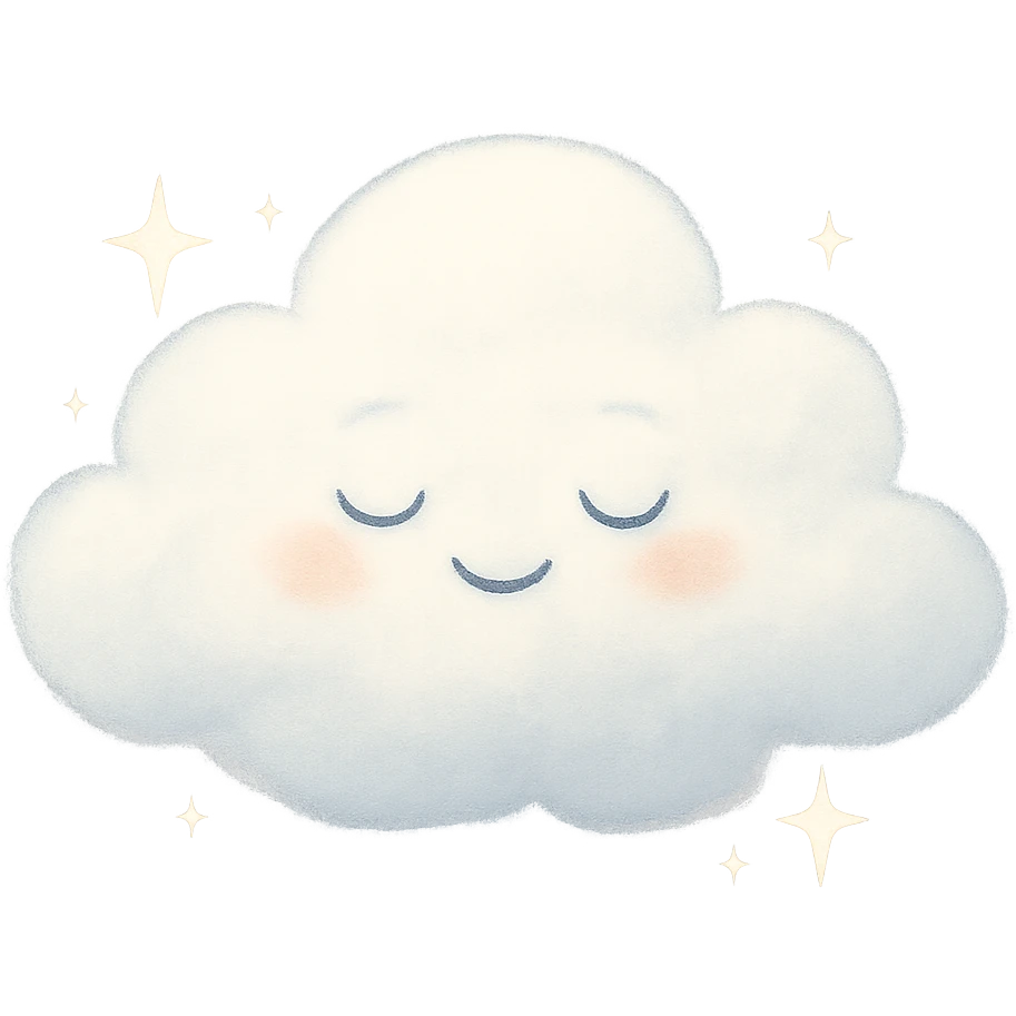 floaty smiling cloud with closed eyes and delicate sparkles, designed to feel soothing and meditative emoji