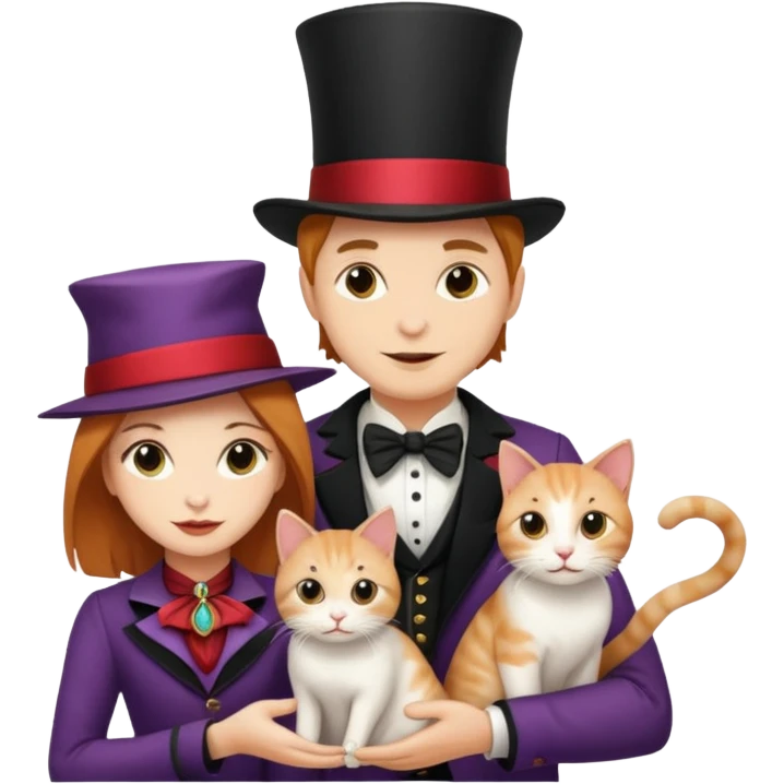 magician couple and their pet cat emoji