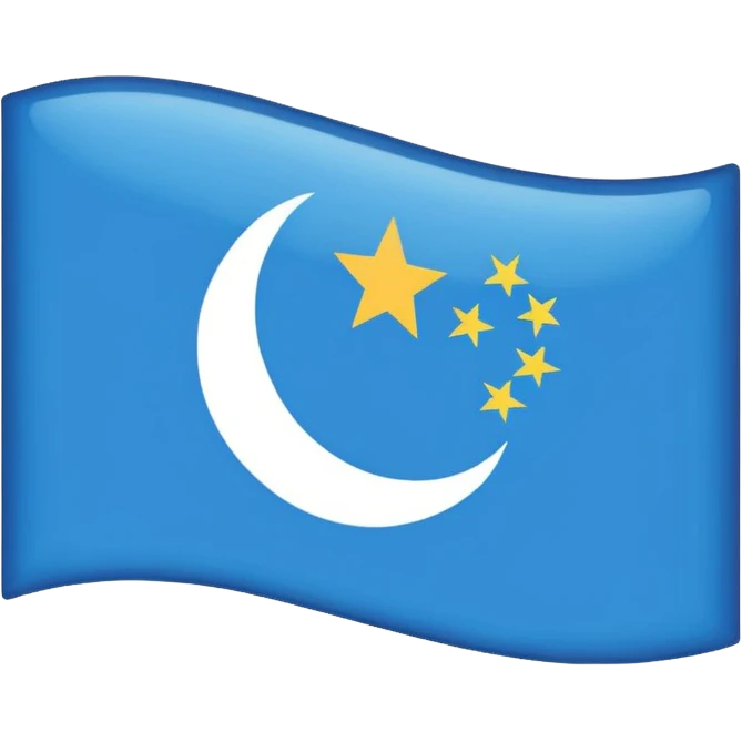 Emoji-style East Turkistan flag, bright sky-blue background, small white crescent and star in top-left corner, simple and flat, like a tiny icon.”
 emoji