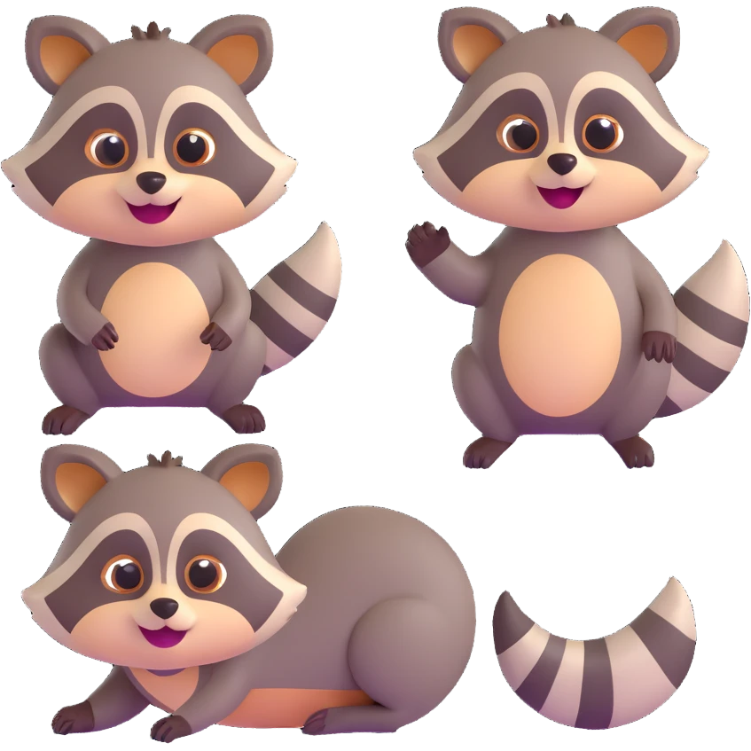 A set of emotions featuring a painted raccoon emoji