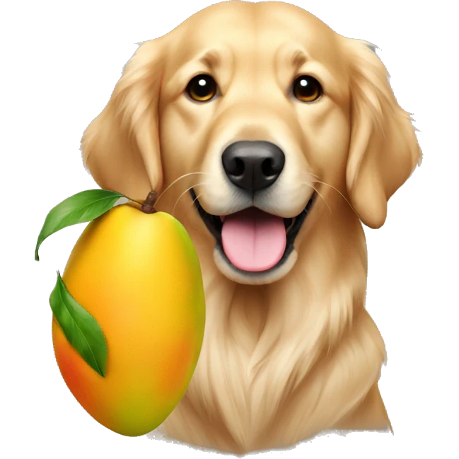 golden retriever holding a mango emoji