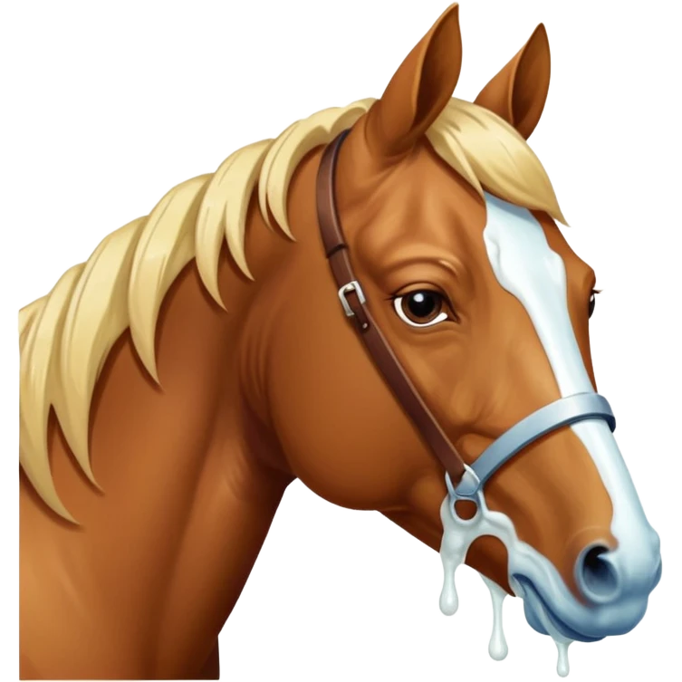 Donald trump with white liquid around his lips with a horse emoji