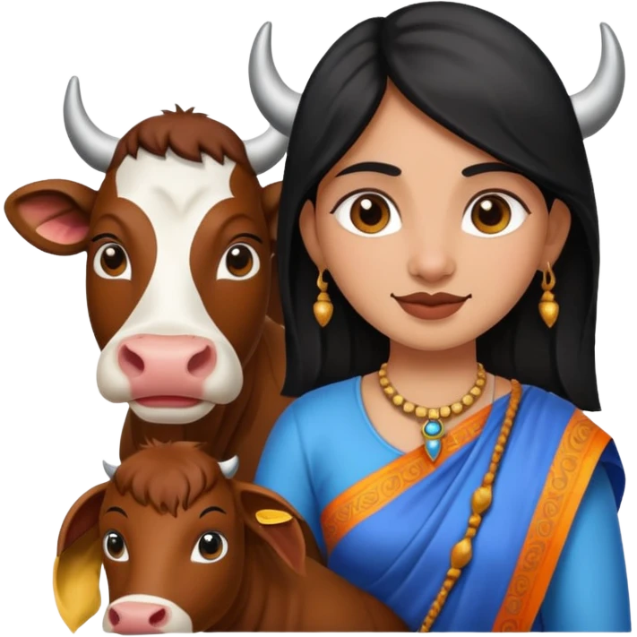 Indian girl with cow emoji