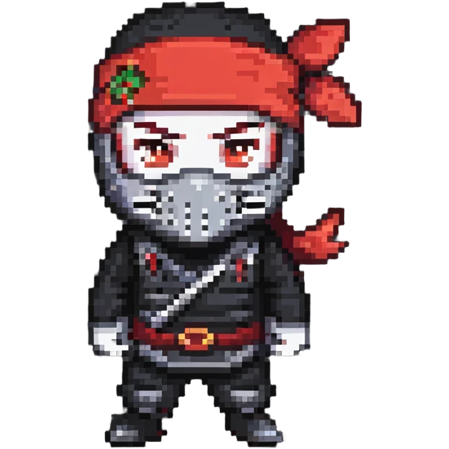 Masked ninja, red headband emoji