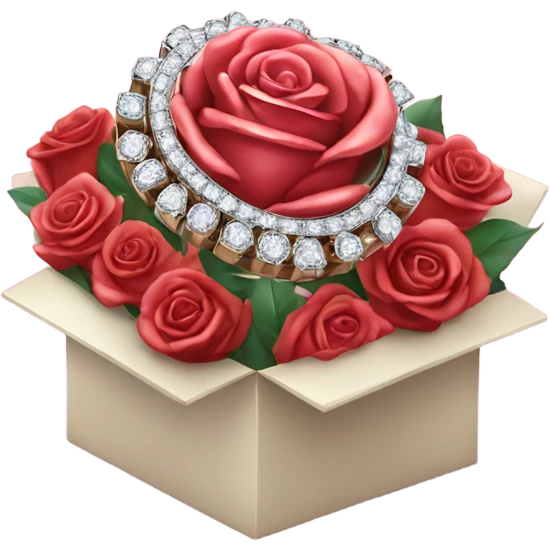 Diamond ring in a box with bouquet of roses  emoji