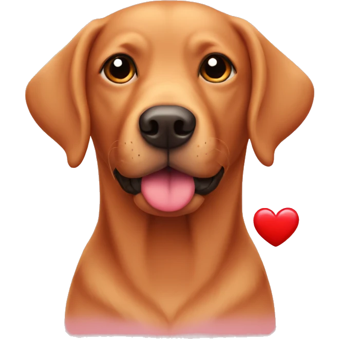 Red Labrador holding a heart emoji