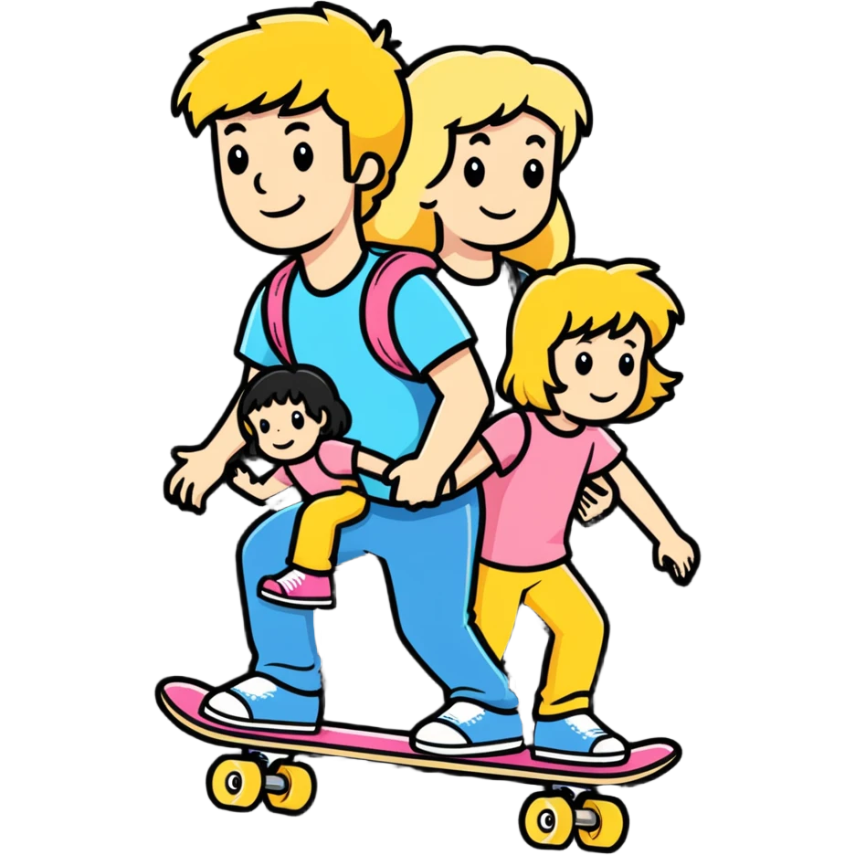 blonde mullet man carrying 2 daughters while on a skateboard emoji