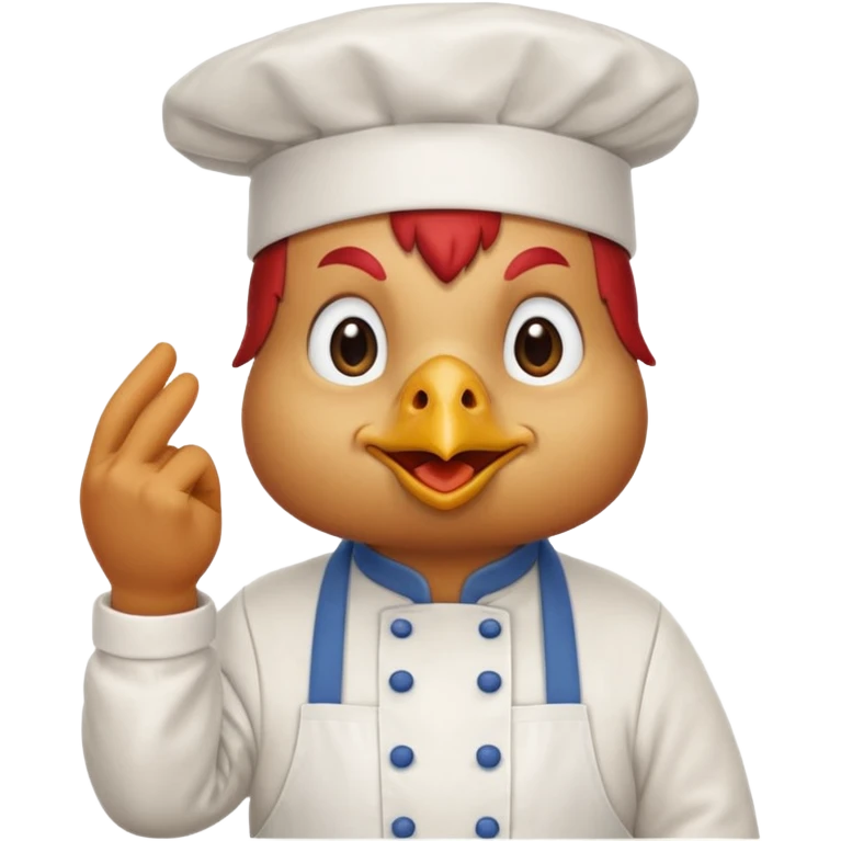 Una gallina con ropa de chef hacienso un gesto de decepcion emoji