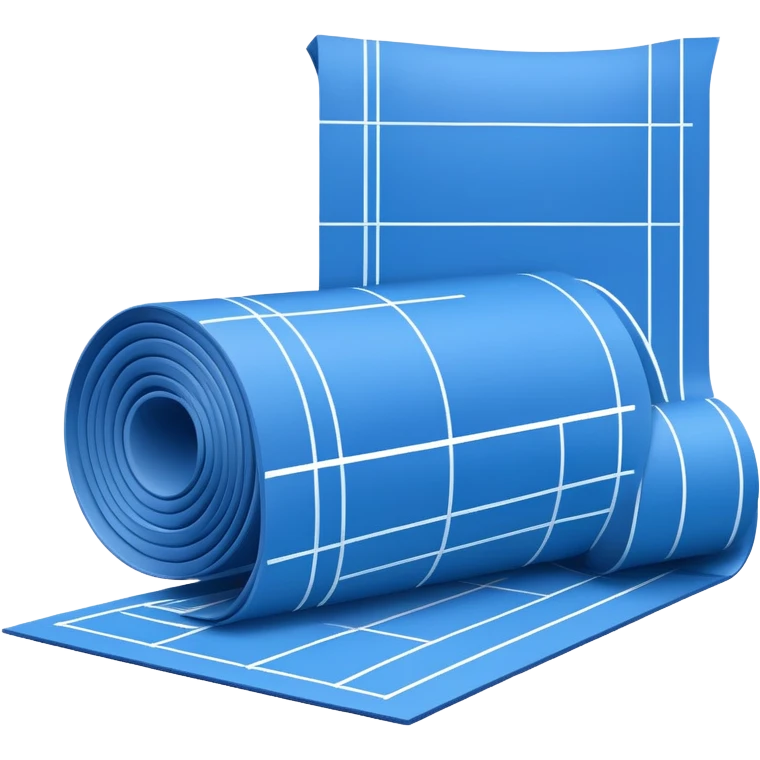 blue blueprint with white lines, partially unrolled, side view emoji