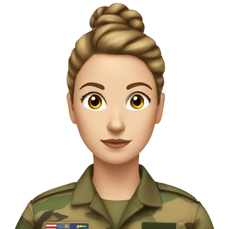 White Woman in camo military uniform , brown hair, hair bun emoji