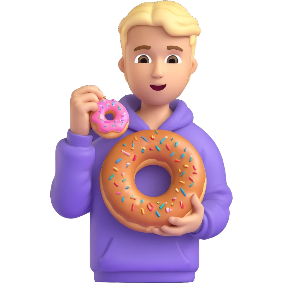 Justin Bieber holding a donut in 3D emoji style emoji