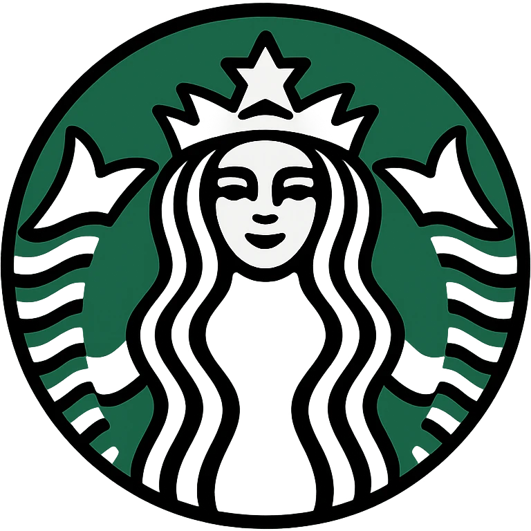 Starbucks logo, iconic mermaid, green and white, clean vector style emoji