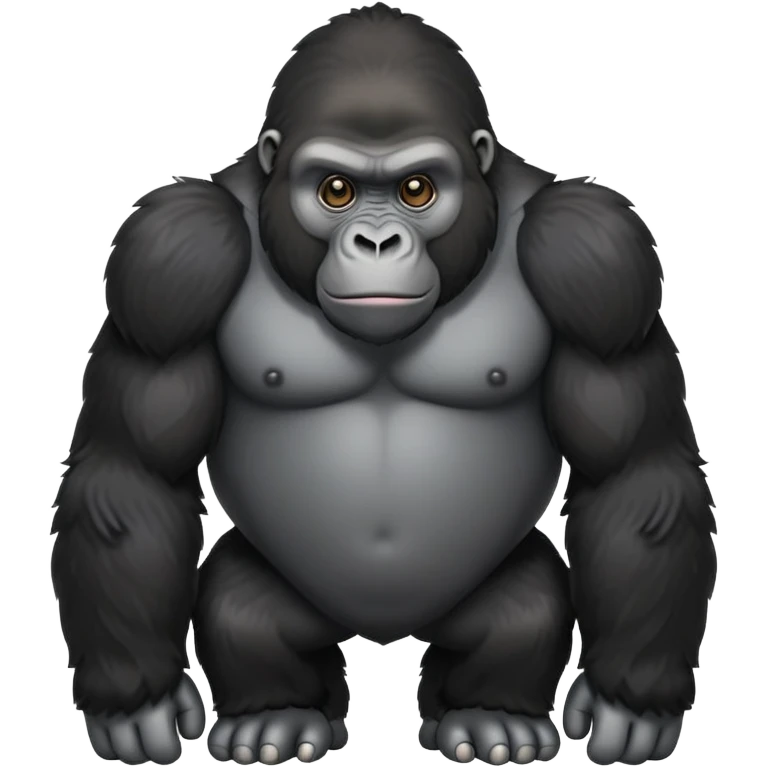 cinematic-friendly cute gorilla-realistic-full-body-crouched on all fours-emoji,-broad-and-powerful-frame-poised-with-confidence,-massive-arms-hanging-slightly-forward,-head-tilted-thoughtfully,-thick-black-fur,-deep-dark-eyes-full-of-intelligence,-simplified-yet-realistic emoji