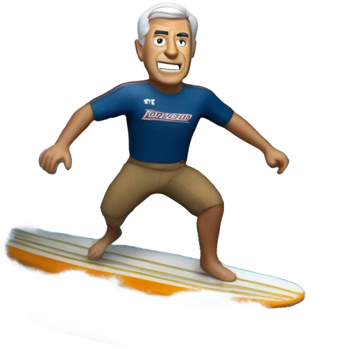 Frank Beamer riding a surfboard in a hurricane emoji