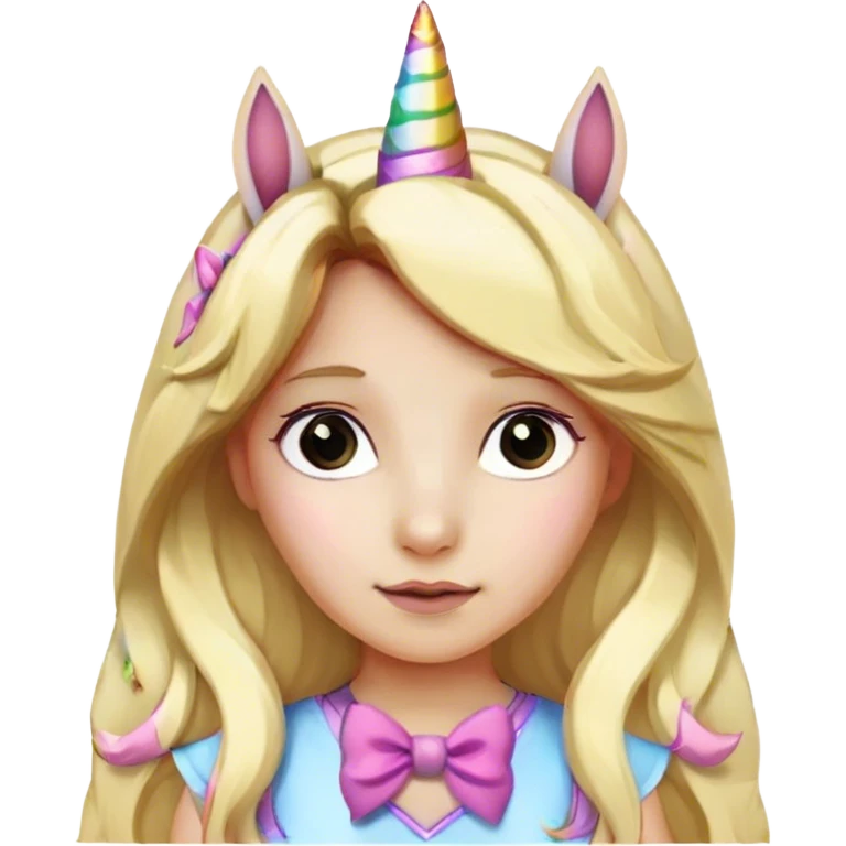 Unicorn in long blond hair with bow emoji