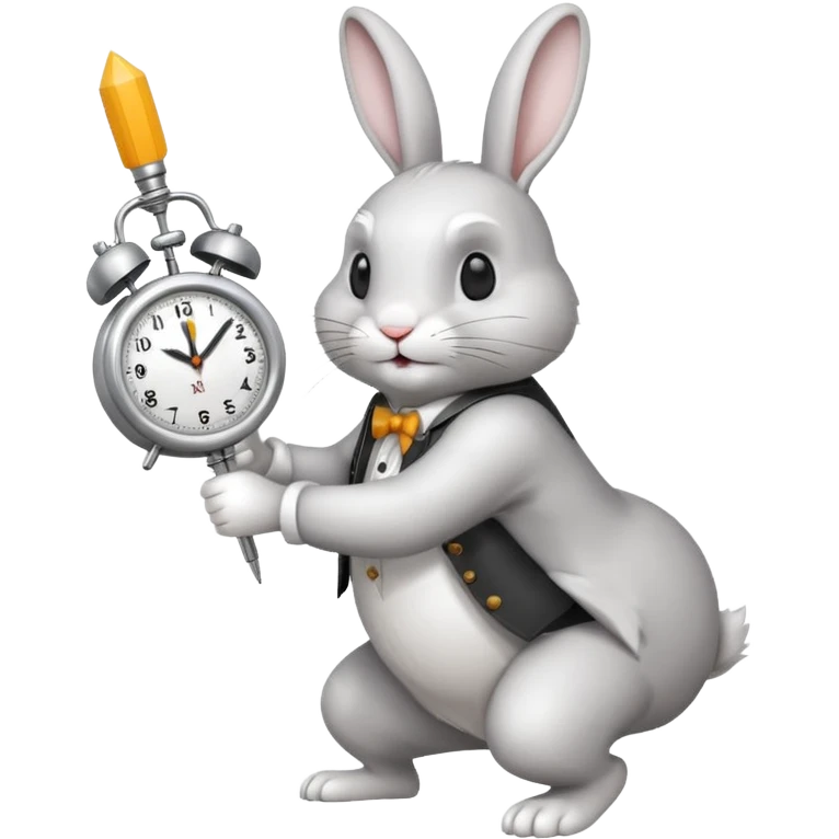 Un lapin qui a une horloge dans la main droite qui monte une aiguille  emoji