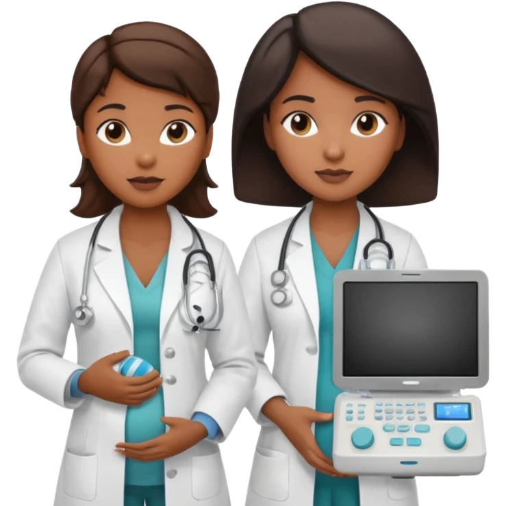 black female doctor and caucasian ultrasound technician performing a fetal ultrasound emoji