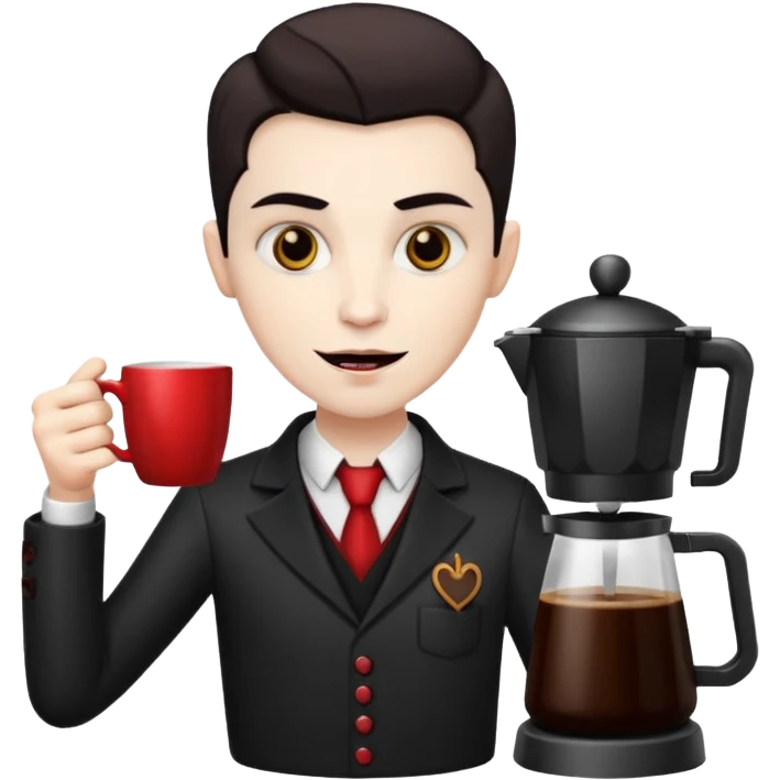 Vampire Barista with a coffee maker Infront    emoji