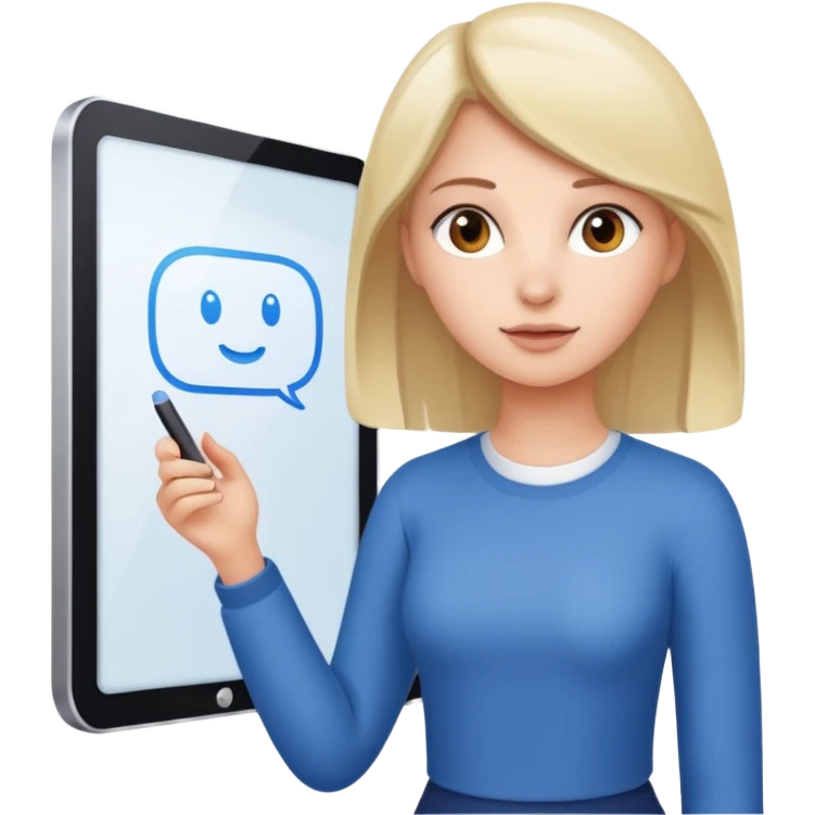 Make an emoji of a girl (no glasses) who is teaching how to use iMessage on a board emoji