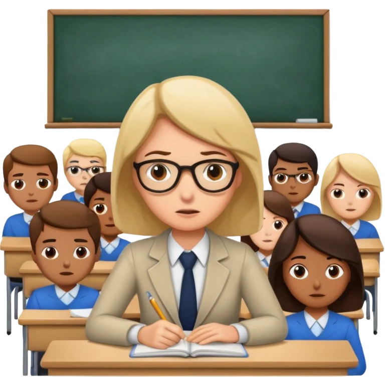 exhausted teacher in a bustling classroom emoji