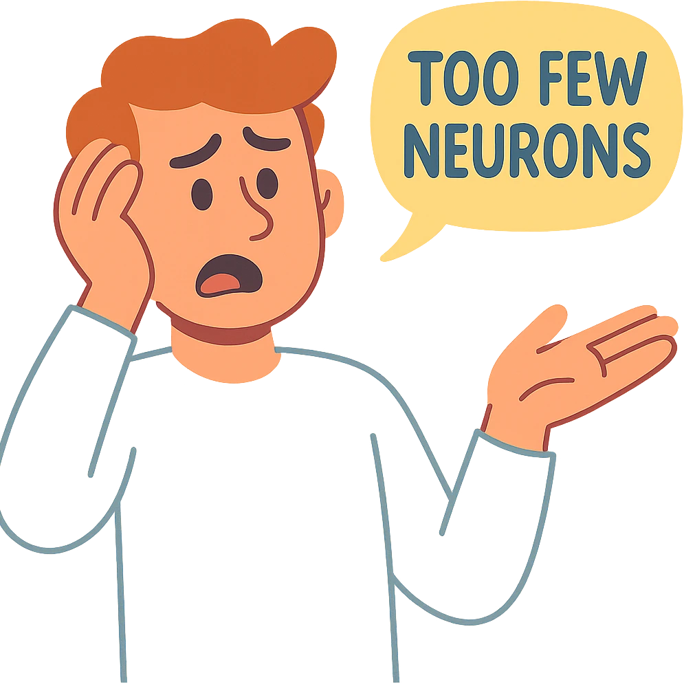 guy in a white jumper, speech bubble 'too few neurons' emoji