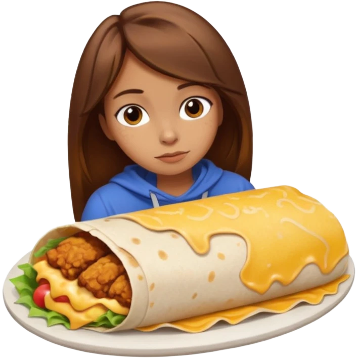Girl with brown hair "resting chicken burrito face" emoji