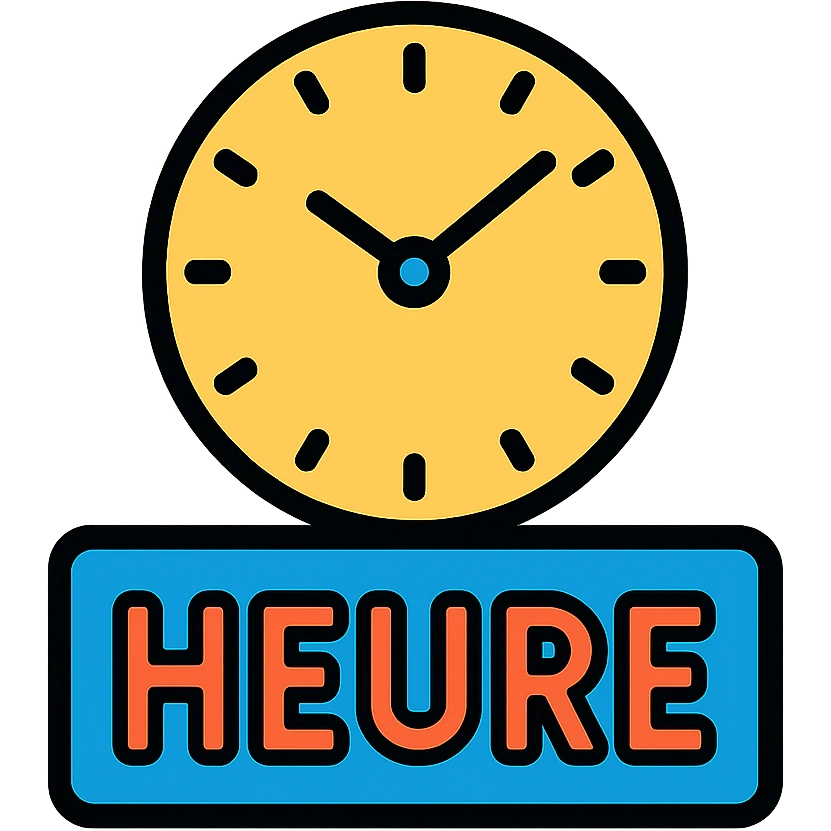 A clock icon with the text "HEURE" emoji