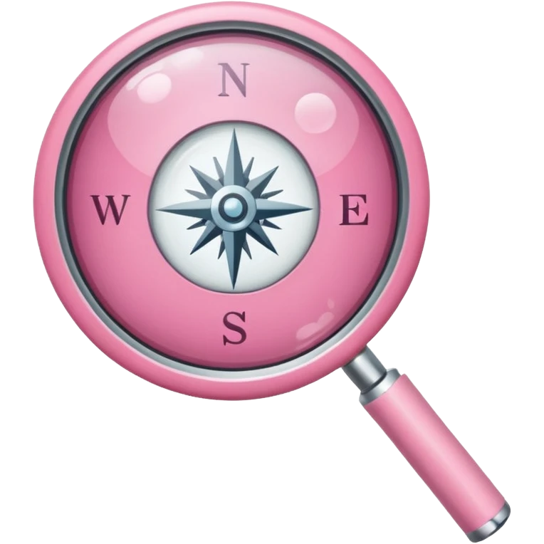 mix light pink dark pink and white girly internet compass logo with a small magnifying glass emoji