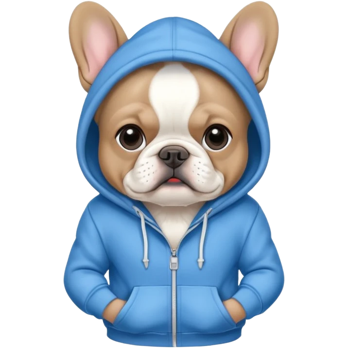 A French bulldog wearing a blue hoodie emoji