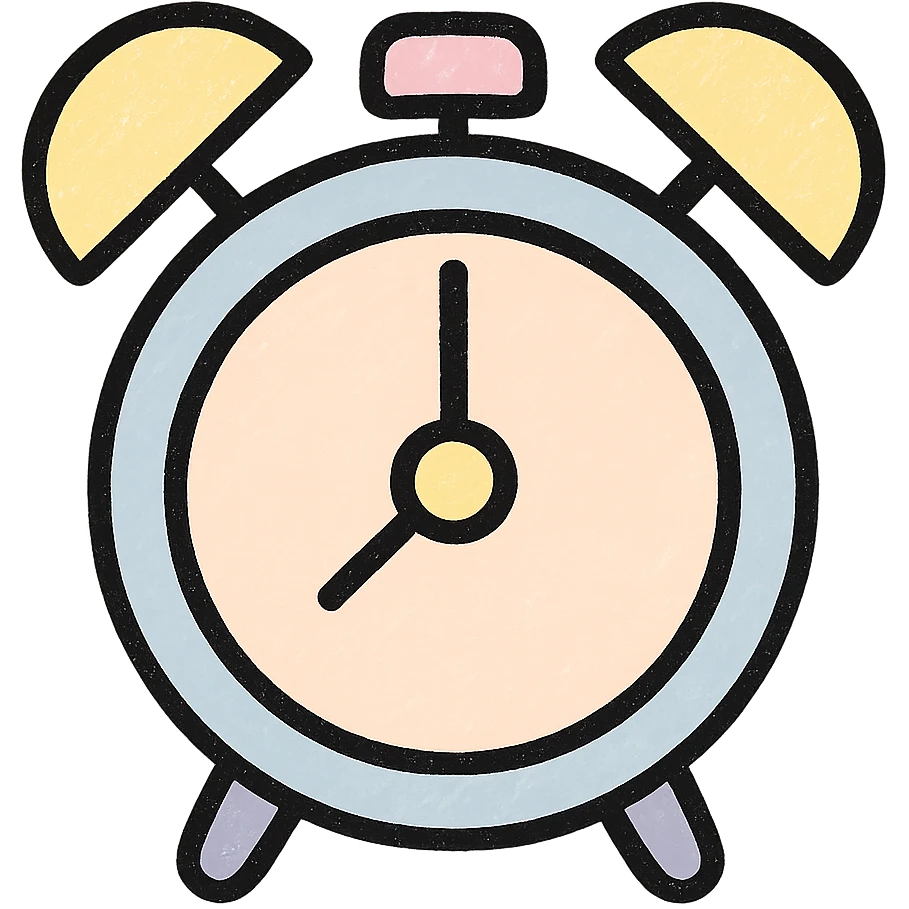 Make the light blue alarm clock more preppy and pastel with soft pastel colors and a trendy, cheerful vibe. Keep the background transparent. emoji