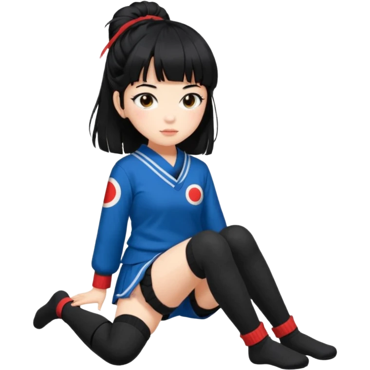 girl named Kally in a Japanese uniform with Black leg warmers and Black arm warmers with black hair with messy bangs emoji