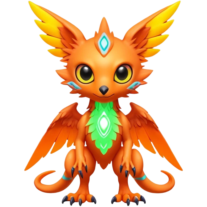 Tropical futuristic lush warm-colored colorful neon-colored cyber-Fakémon-Digimon-Trico-creature emoji