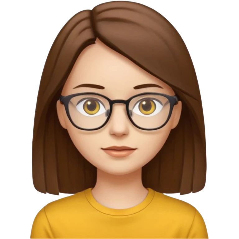 Hawaii female with white skin. Shoulder length straight brown hair. Brown eyes with glasses. Female wearing yellow shirt. emoji