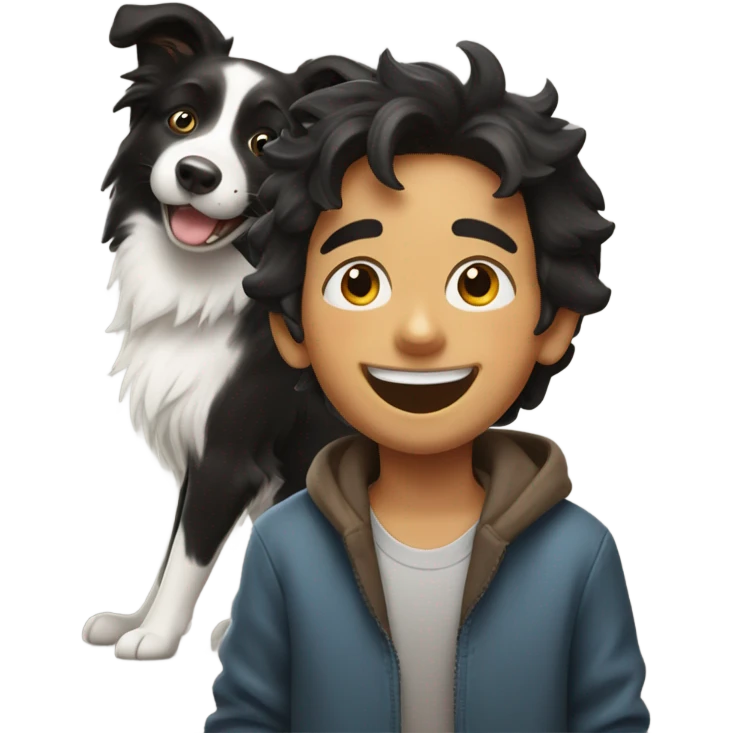 happy boy with  a Border Collie. emoji