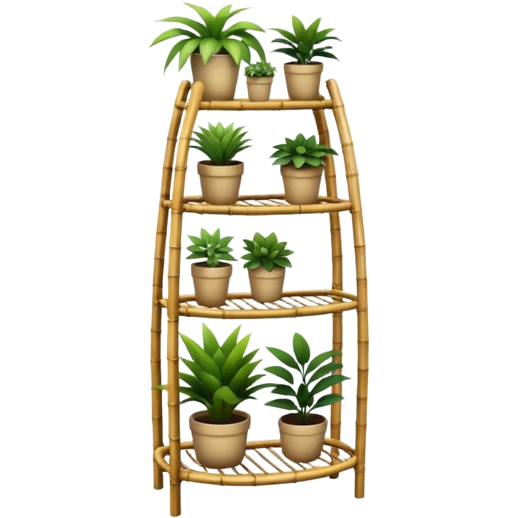 Large multi-tier multi-level curvy plant rack constructed from thin bamboo poles  emoji