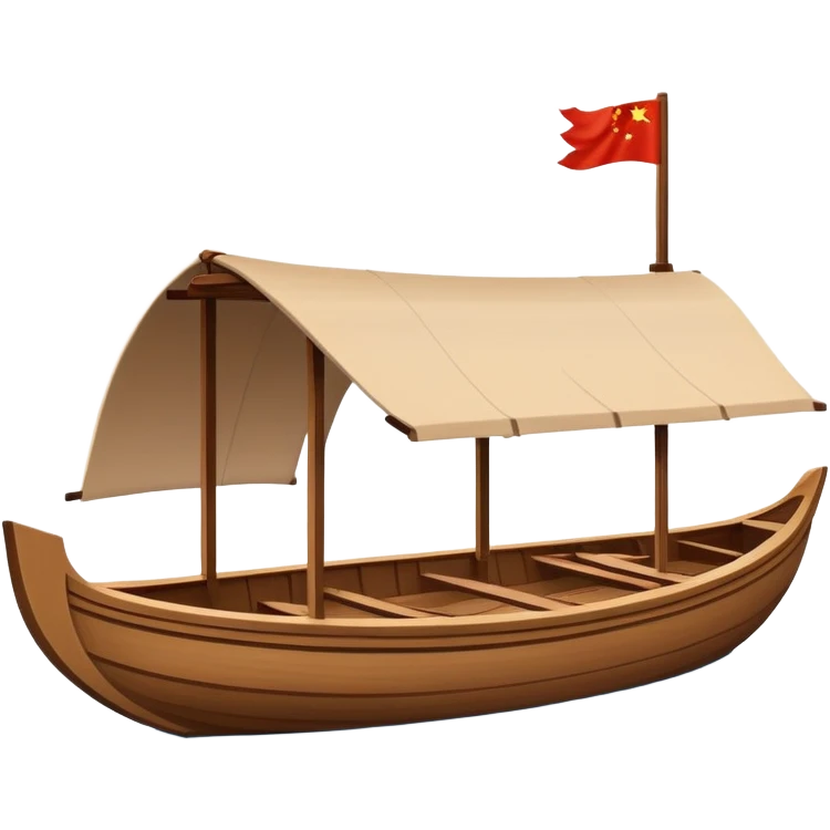 Traditional Chinese wooden boat on West Lake Hangzhou, simplified cute emoji style, wooden rowing boat with canopy, cartoon style emoji