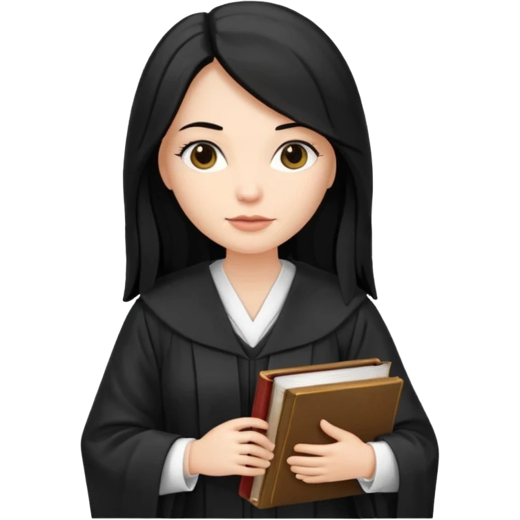 white-women-with-long-black -hair-lawyer-in-lawyer’s-robe. Have law book in hand.  emoji