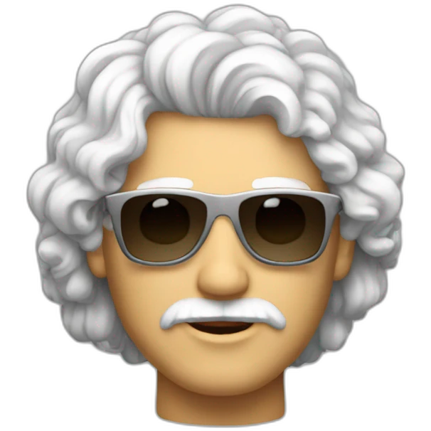 A man with curly white hair and wearing sunglasses without moustache transparent background emoji
