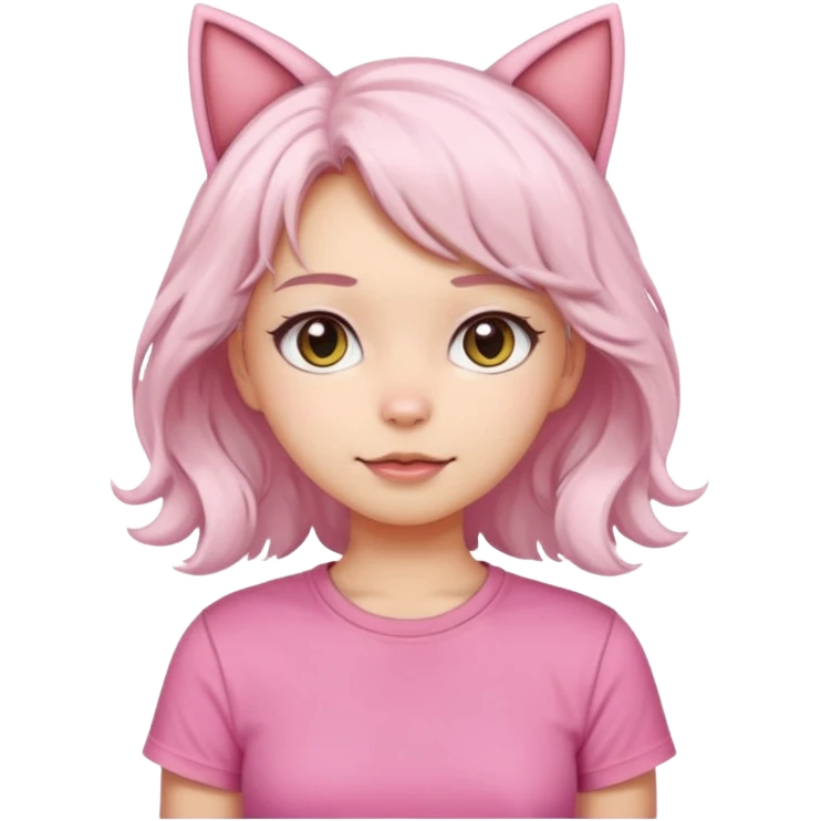 girl with wavy white hair and cat ears wearing pink tshirt emoji