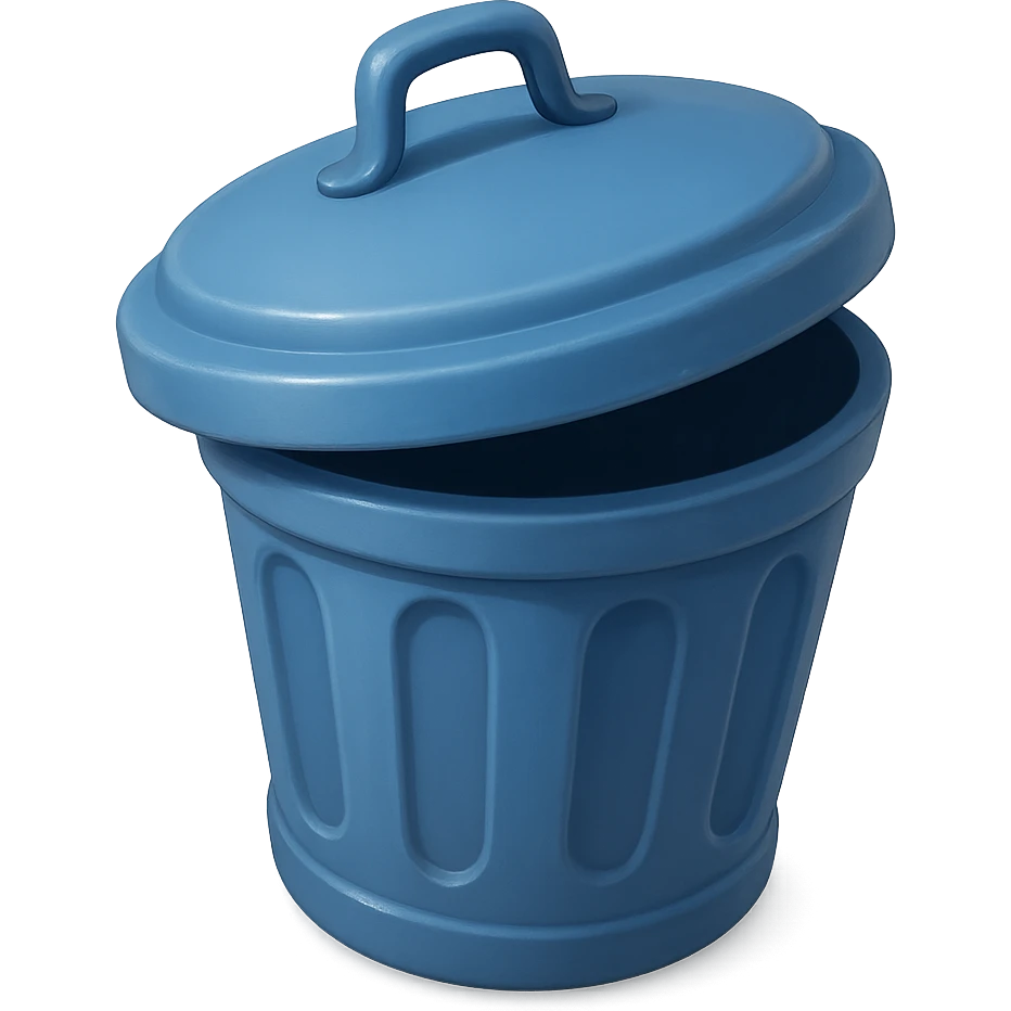 Draw a Pixar-style trash can. The view should be at an angle, as in the reference. Do not use the face, eye, and mouth. emoji