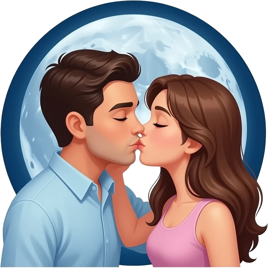Shareing a kiss in the moon light emoji